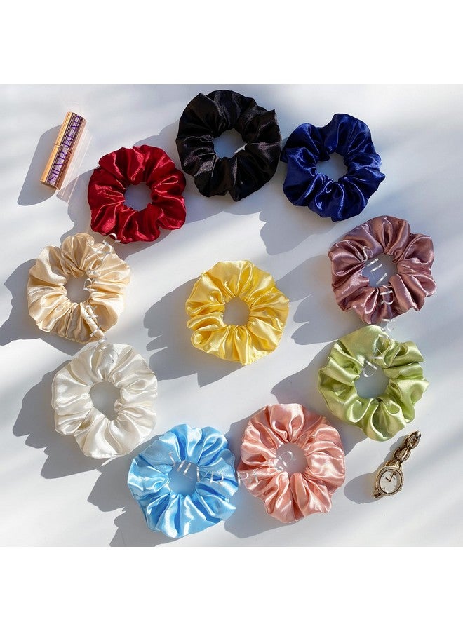 Silvr Bear Premium Satin Scrunchies For Women/Girls | Pack Of 10 | Antihairbreakage Hair Ties, Scrunchy For Women, Best Gift For Sister, Friend, Mom | Same Colors As Pic (Pastel 10) - Image 1