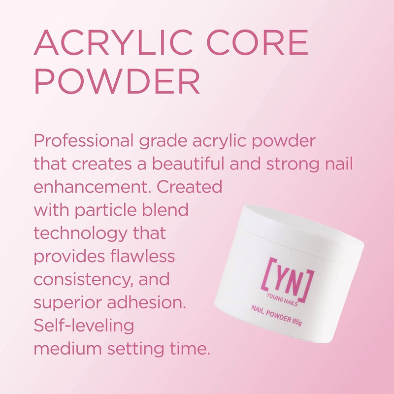 Young Nails بودرة أكريليك يونغ نيلز - بودرة أظافر أكريليك ذاتية التسوية، لون وردي شفاف، بيج، أبيض، 85 جرام - Image 2