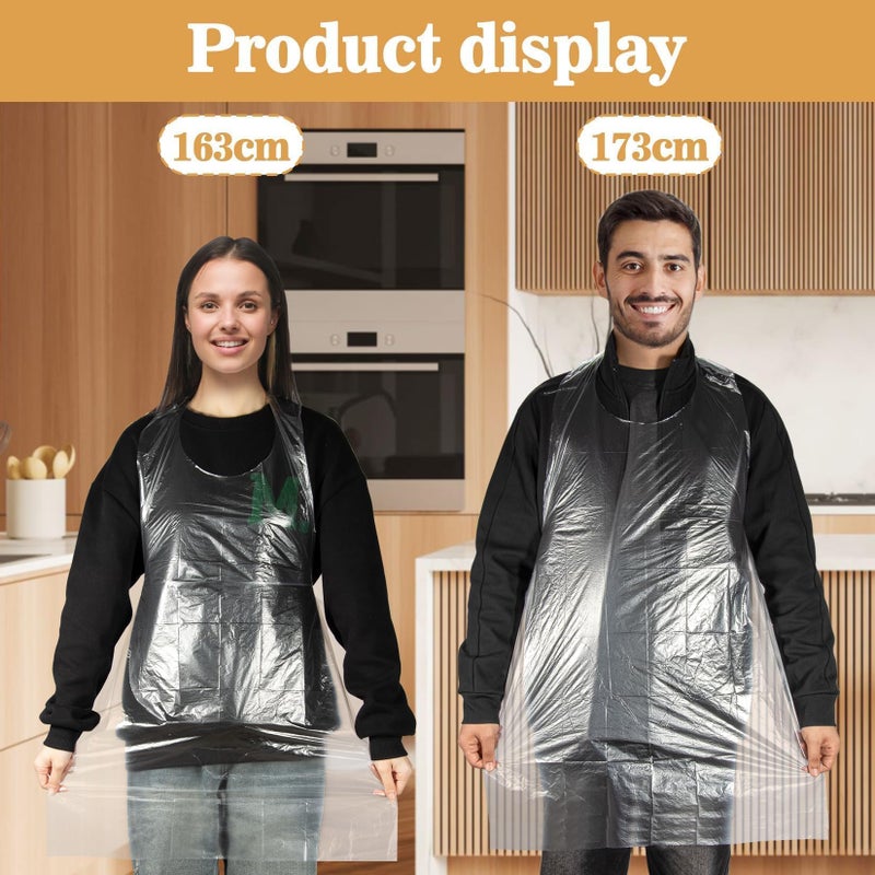 MAQIHAN 50 Plastic Disposable Aprons Adults - 3ft/95cm Waterproof Thick Plastic Aprons Painting Smocks Eating Bibs Elderly Hair Dye Tattoo Grooming Baking Cooking Dishwashing Kitchen Restaurant - Image 3
