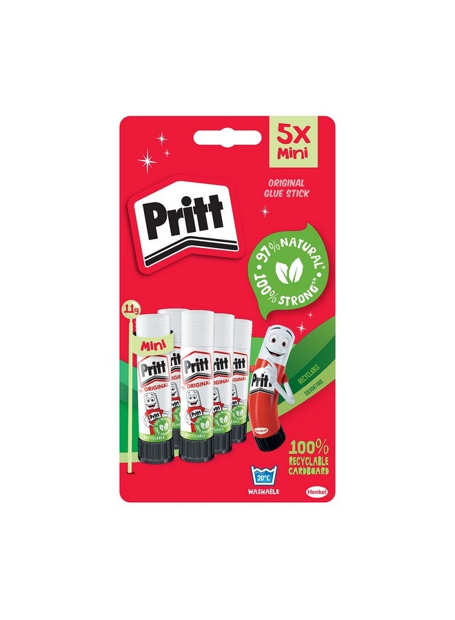 Pritt غراء لاصق، غراء آمن وصديق للأطفال للأنشطة الفنية والحرفية، لاصق قوي الثبات للمدرسة ومستلزمات المكتب، يمكن إعادة وضعه، 97% مكونات طبيعية، يتم تطبيقه وإزالته بسهولة، 5X11G - Image 1