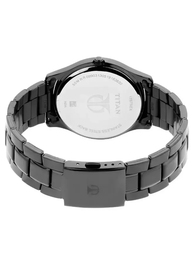 تيتان Titan Quartz Analog with Day and Date Watch for Men Black Dial With Stainless Steel Strap
