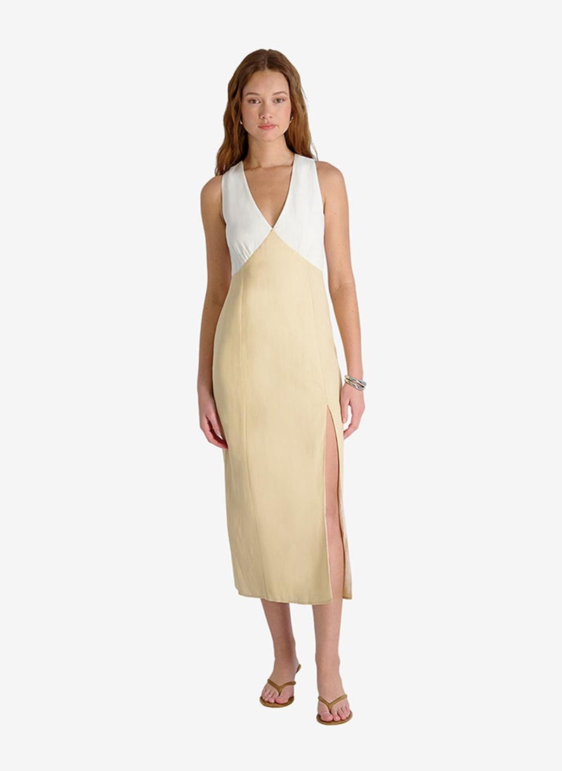 French Connection Women's Summer White-Ecru Cooper Linen V-Nck Midi Dress - Image 1