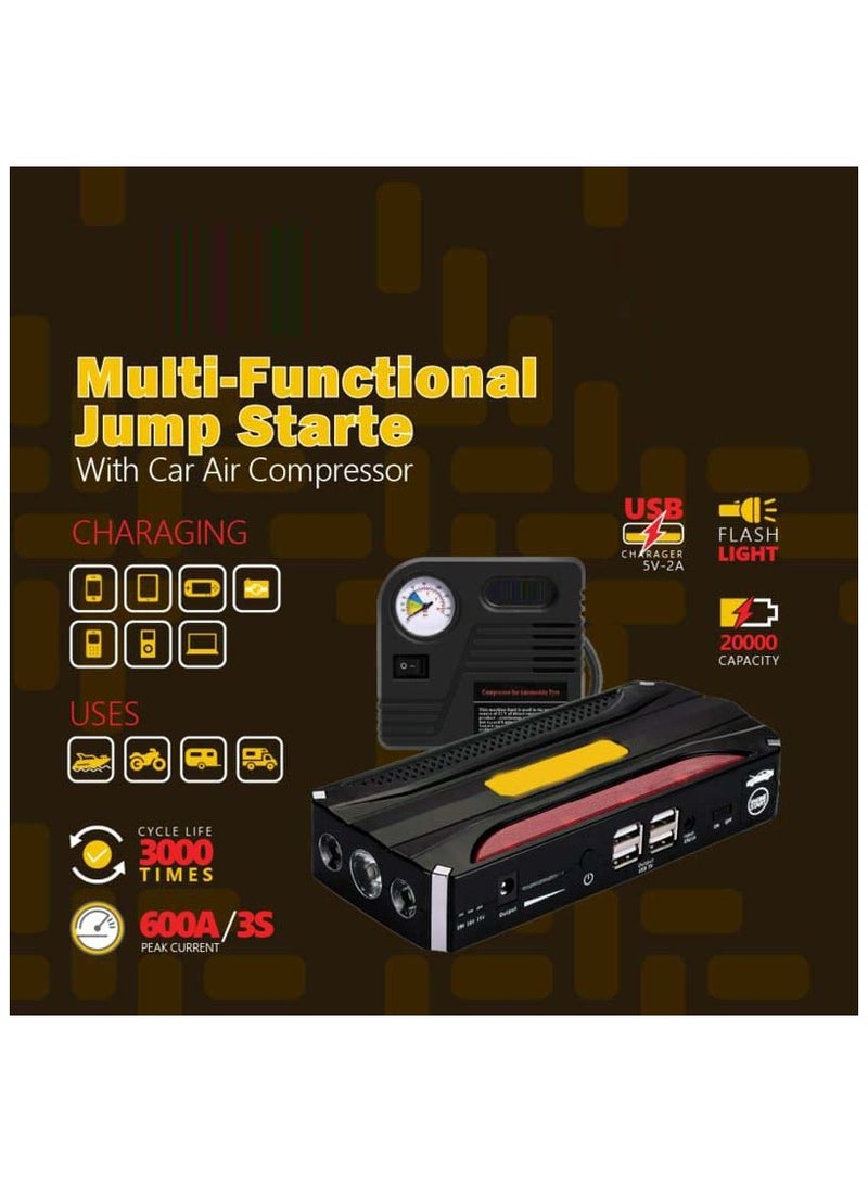 باور بانك ومنفاخ هواء متعدد الاستخدامات مع جهاز تشغيل بطارية السيارة المحمول - تيار بدء 2000 أمبير، ضاغط هواء 150 PSI، بطارية بسعة 20000 مللي أمبير مع كشاف LED | بنك طاقة للهواتف والأجهزة اللوحية | جهاز تشغيل طوارئ مدمج لسيارات البنزين والديزل حتى 6 لتر - Image 4
