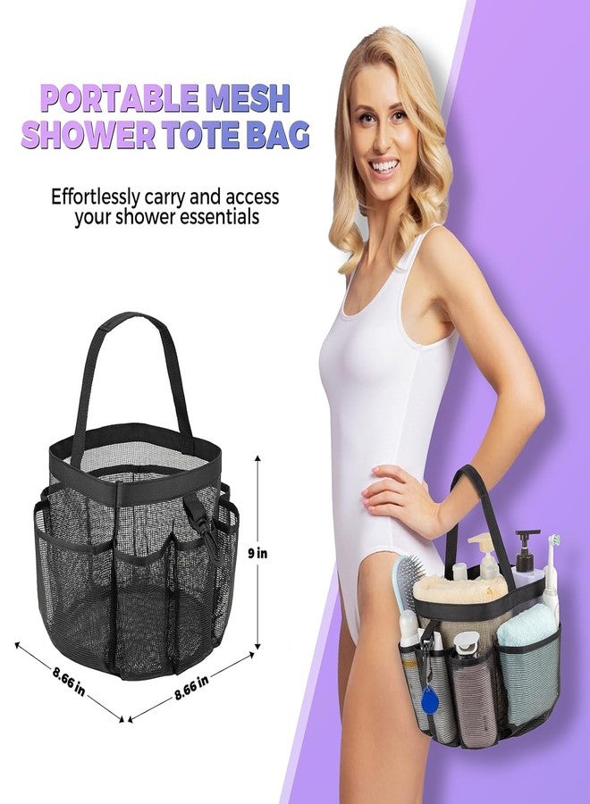 LAYZOO Mesh Shower Caddy Tote Bag 8 Pockets, Hanging Portable Toiletry Bag for Men and Women, College Dorm Essentials Quick Dry Bath Organizer for College Dorms, Gym, Camp (Black) - Image 2