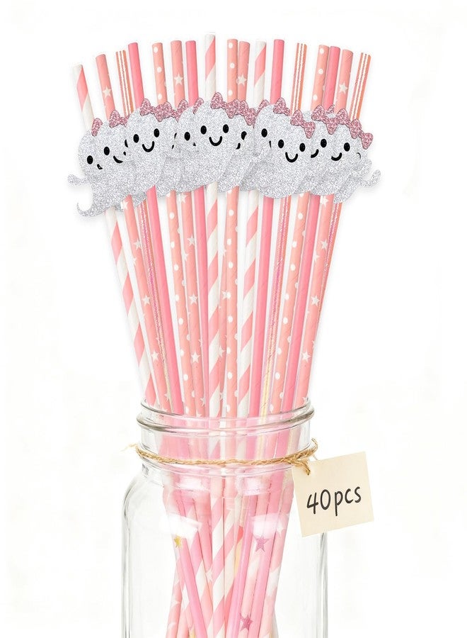 Dreplfn 40Pcs Pink Halloween Paper Straws Cute Glitter Ghosts Girly Halloween Disposable Striped Wavy Dot Straws Bulk for Halloween Baby Shower Birthday Party Favors Supplies - Image 1