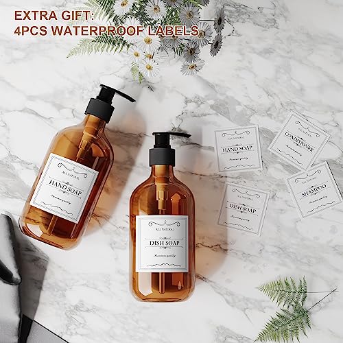 Kzeirm 2PCS Amber Dish Soap Dispenser for Kitchen (16 Oz), Brown Hand Soap Dispenser for Bathroom, Plastic Soap and Liquid Dispenser Set with Rust Proof Pump, Refillable Soap Pump Bottles, Waterproof Labels - Image 2