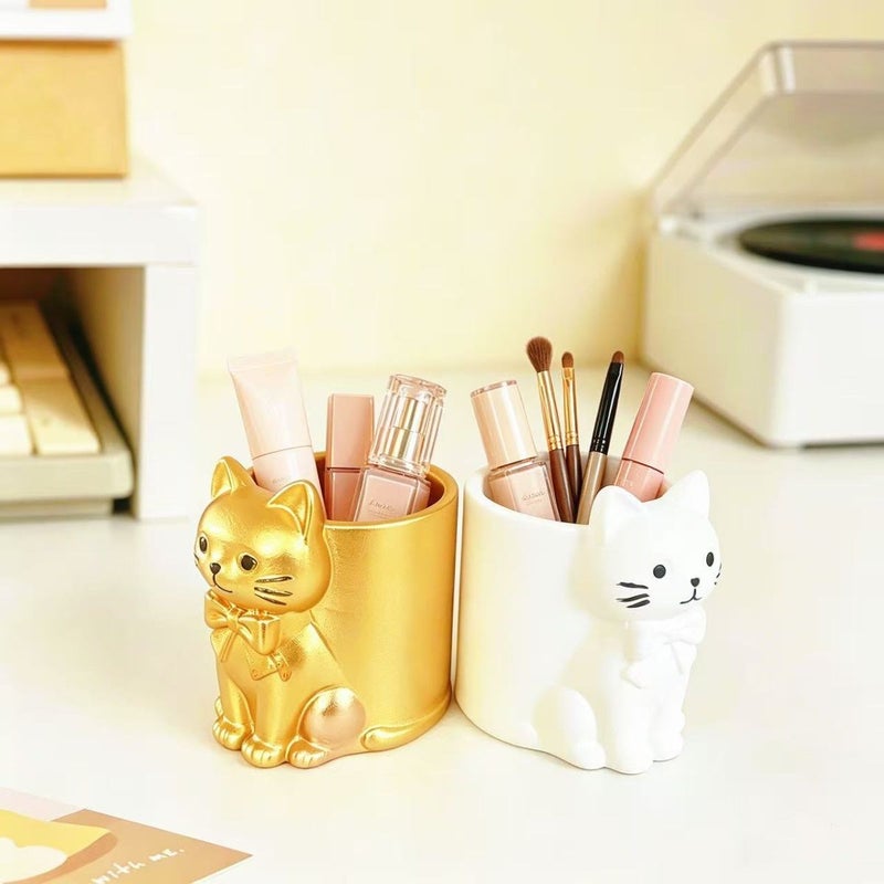 Cute Cat Shaped Ceramic Pen Holder, Minimalist Desk Organizer, Creative Gift - Image 2