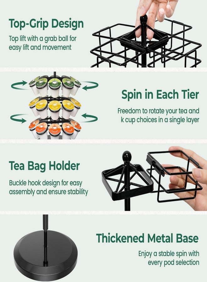 EsLuker.ly K Cup Holder Coffee Pod Organizer Carousel for Countertop, Rotatable Metal 4-Tier Storage Rack Stand for 30 K Cups & Tea Bags, Convenience Meets Elegance - Image 5