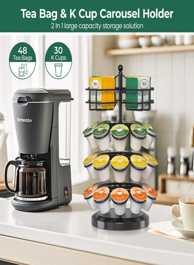 EsLuker.ly K Cup Holder Coffee Pod Organizer Carousel for Countertop, Rotatable Metal 4-Tier Storage Rack Stand for 30 K Cups & Tea Bags, Convenience Meets Elegance - Image 2