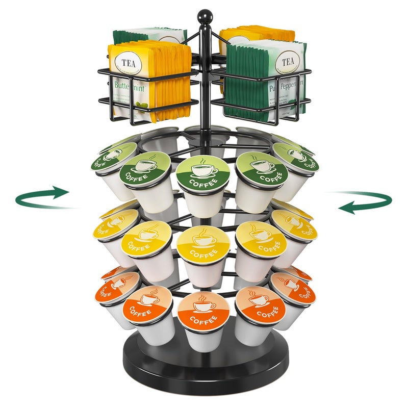 EsLuker.ly K Cup Holder Coffee Pod Organizer Carousel for Countertop, Rotatable Metal 4-Tier Storage Rack Stand for 30 K Cups & Tea Bags, Convenience Meets Elegance - Image 1
