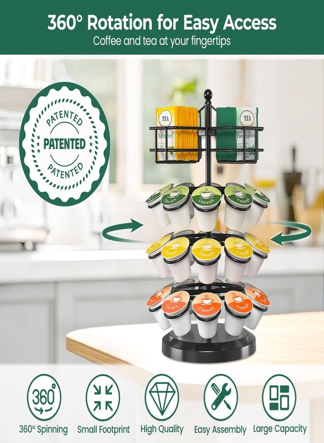 EsLuker.ly K Cup Holder Coffee Pod Organizer Carousel for Countertop, Rotatable Metal 4-Tier Storage Rack Stand for 30 K Cups & Tea Bags, Convenience Meets Elegance - Image 3