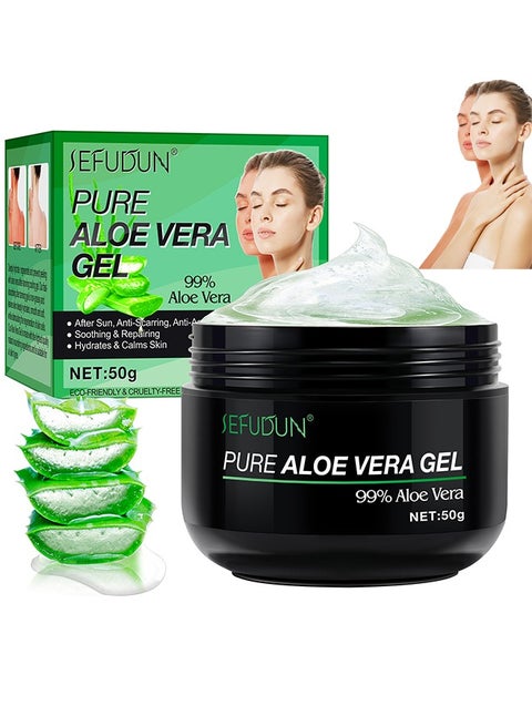 99.9% Organic Aloe Vera Gel For Face, Hair, Sunburn Relief, Pure Aloe Vera Soothing Gel For Skin Care, Acne, After Sun Repair, After Shave, No Sticky Residue, Moisturizing Quick Absorbing