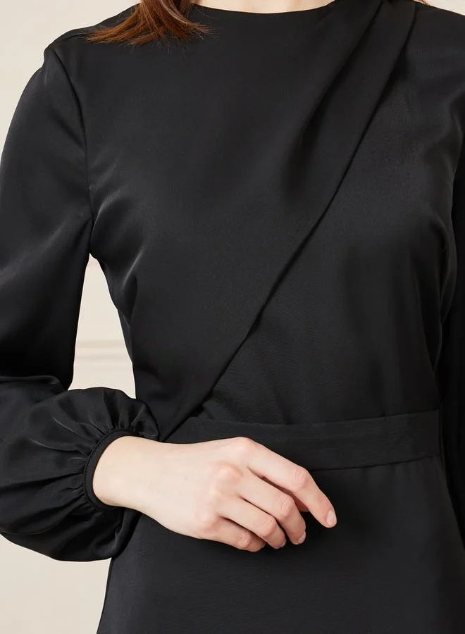 Styli Balloon Sleeves Solid A-line Midi Dress