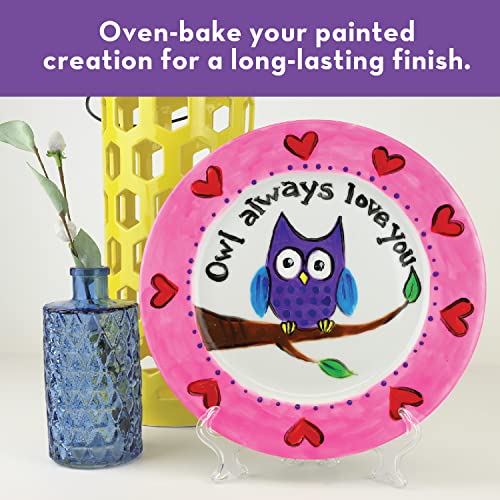 MindWare Paint Your Own Porcelain Plates - Kit Includes 2 Porcelain Plates, 12 Paints, 2 Paint Brushes, and 2 Stands - Image 4