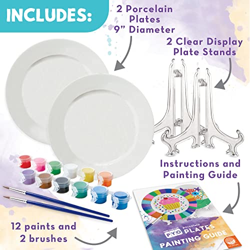 MindWare Paint Your Own Porcelain Plates - Kit Includes 2 Porcelain Plates, 12 Paints, 2 Paint Brushes, and 2 Stands - Image 2
