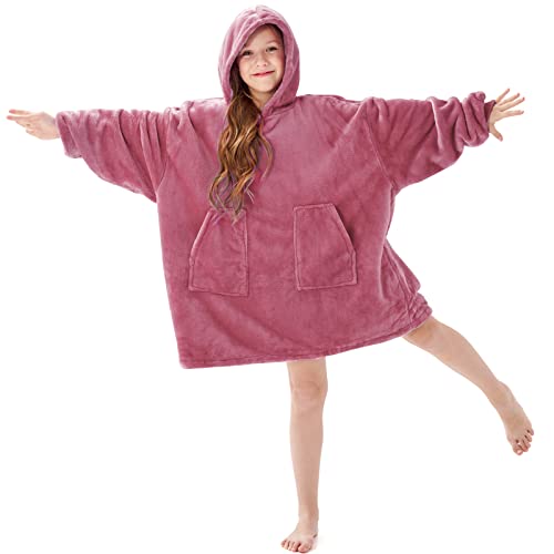 Aemicion Wearable Blanket Hoodie for Kids Super Soft Warm Oversized Hooded Blanket Sweatshirt Hoodie Blanket for Girls Pink - Image 1
