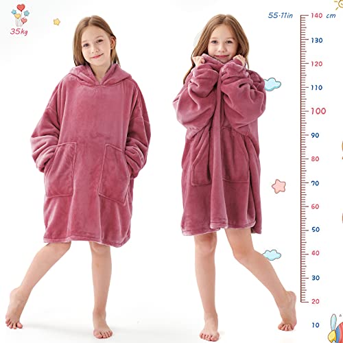 Aemicion Wearable Blanket Hoodie for Kids Super Soft Warm Oversized Hooded Blanket Sweatshirt Hoodie Blanket for Girls Pink - Image 3