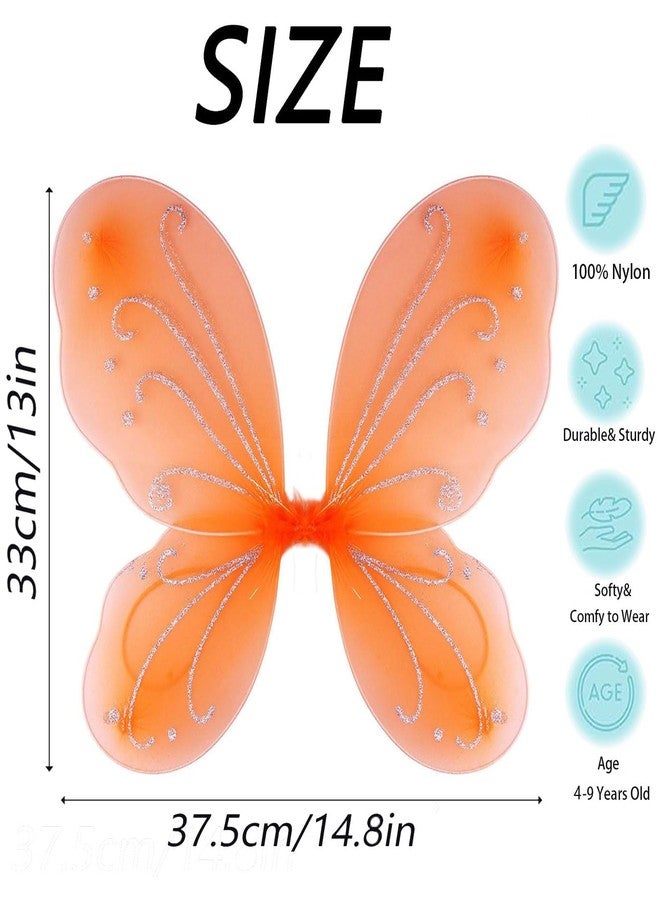 Dushi Orange Butterfly Fairy Wings - Sparkle Princess Angel Wings Cosplay for Girls - Halloween, Christmas, Birthday Party Favor Gift - Image 5