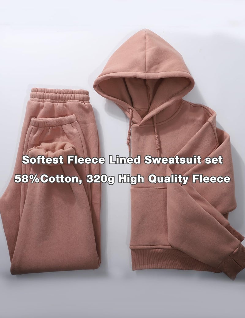 Flygo Womens Fleece 2 Piece Outfits Sweatsuit Crop Pullover Sweatshirt Joggers Pants Tracksuit Set(Rust-XL) - Image 2
