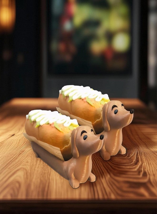 PKRFCJ 2 Pcs Dachshund Hot Dog Holder, Funny Hot Dogs Sushi Serving Tray, Cute Sandwich Tray, Multifunctional Snack and Deli Platter, Sturdy Base, Home Decoration (Brown) - Image 3