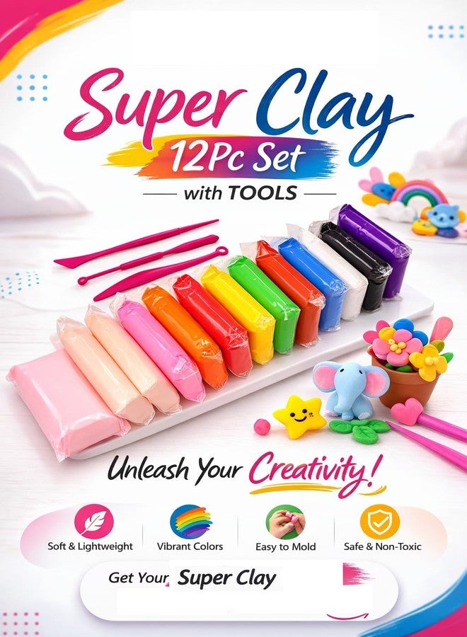 Diamond Craft صلصال دايموند كرافت يجف في الهواء، عبوة من قطعتين (24 قطعة) للأطفال مع 6 أدوات نحت - صلصال إبداعي وحرفي، هدية مثالية لحفلات أعياد الميلاد للأولاد والبنات - Image 2