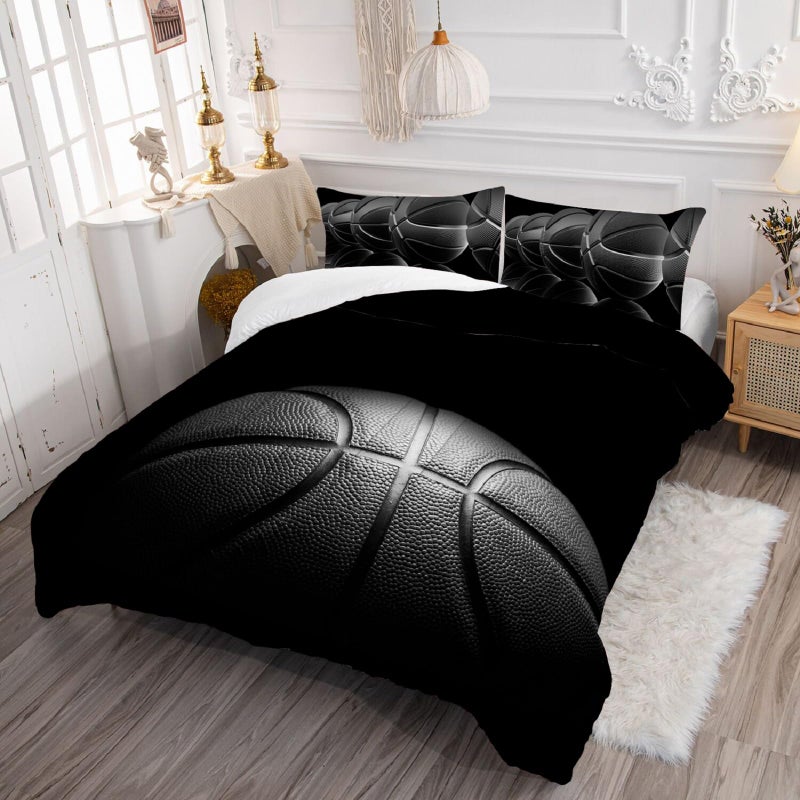 kxry Black Basketball Bedding Twin Size for Boys Kids Teens 3D Basketball Sports Comforter Sets Black and Grey Quilt 1 Comforter + 1 Pillow Case - Image 3