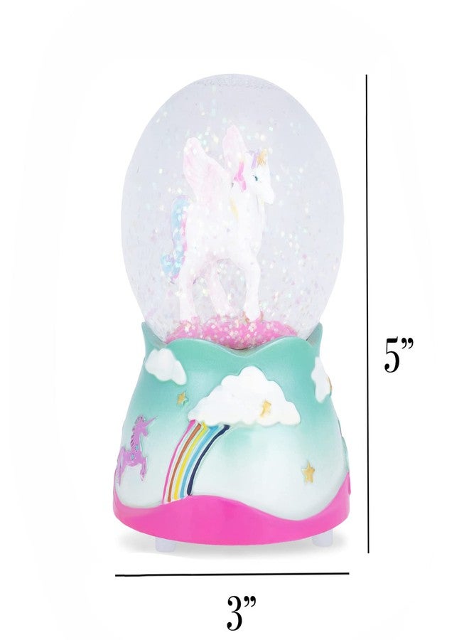 إيلانز ديزاينز كرة ثلجية موسيقية لامعة على شكل وحيد القرن بألوان قوس قزح من إيلانز ديزاينز، مقاس 80 مم، متينة، تعمل باللف، تعزف لحن وحيد القرن. يمكن وضعها على الطاولة أو الخزانة أو المنضدة الجانبية. - Image 3