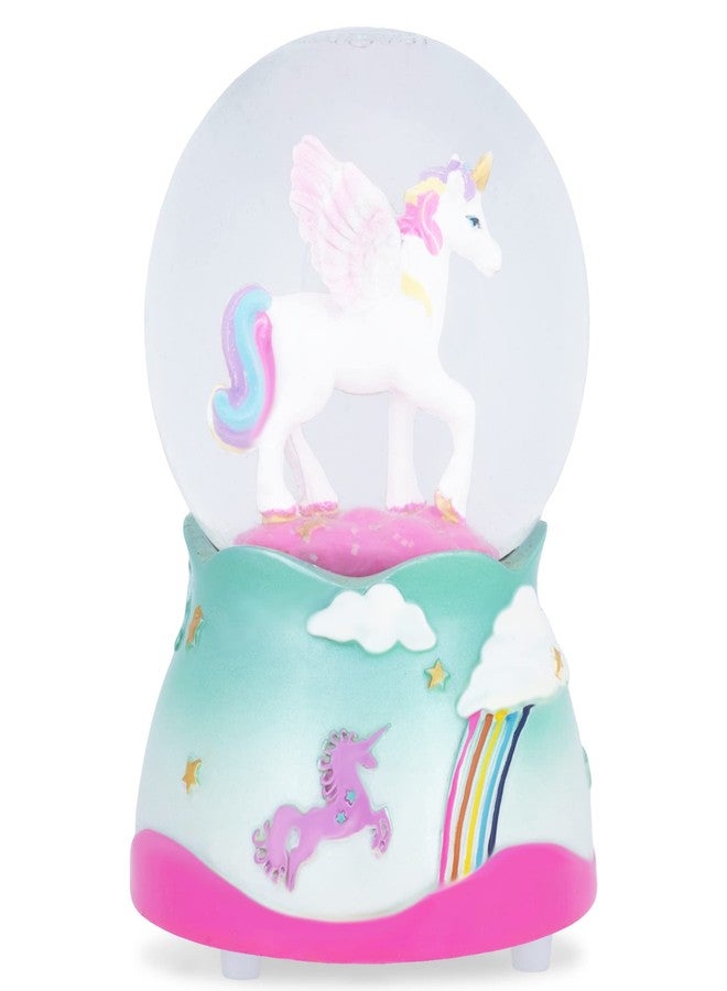 إيلانز ديزاينز كرة ثلجية موسيقية لامعة على شكل وحيد القرن بألوان قوس قزح من إيلانز ديزاينز، مقاس 80 مم، متينة، تعمل باللف، تعزف لحن وحيد القرن. يمكن وضعها على الطاولة أو الخزانة أو المنضدة الجانبية. - Image 1