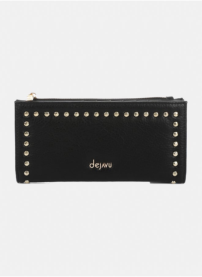 DejaVu - Multi Pockets Studded Black Wallet - Image 1