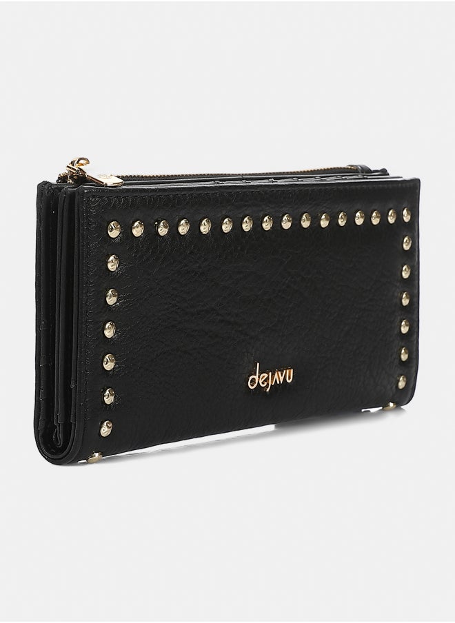 DejaVu - Multi Pockets Studded Black Wallet - Image 1