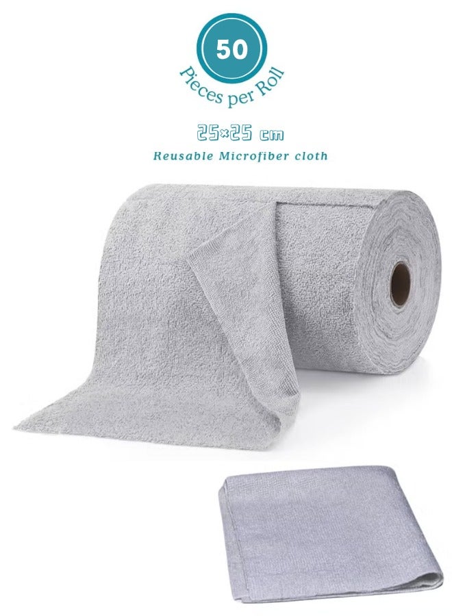 50 reusable microfiber cleaning cloths - washable towel cloths, highly absorbent, lint free, multi-purpose kitchen towel rolls for cleaning  - Image 1
