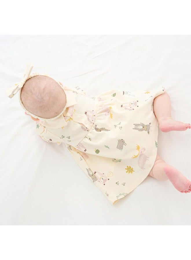 PureBorn Baby Toddler Girl Dress with Bloomer Short and Long Sleeve Playwear Dress with Diaper Cover, Animals Forest Beige, 12-18 Months - Image 3