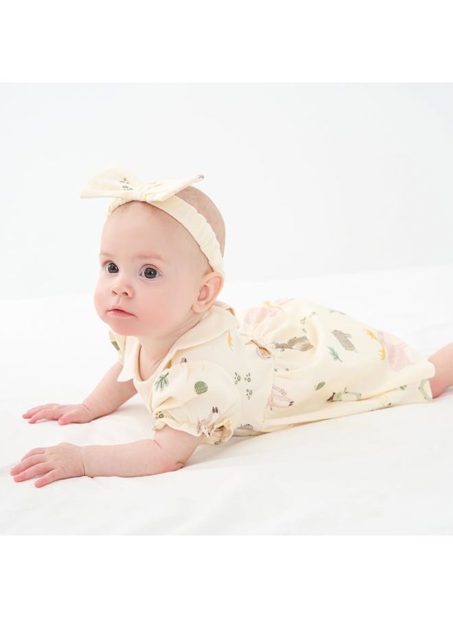 PureBorn Baby Toddler Girl Dress with Bloomer Short and Long Sleeve Playwear Dress with Diaper Cover, Animals Forest Beige, 12-18 Months - Image 2