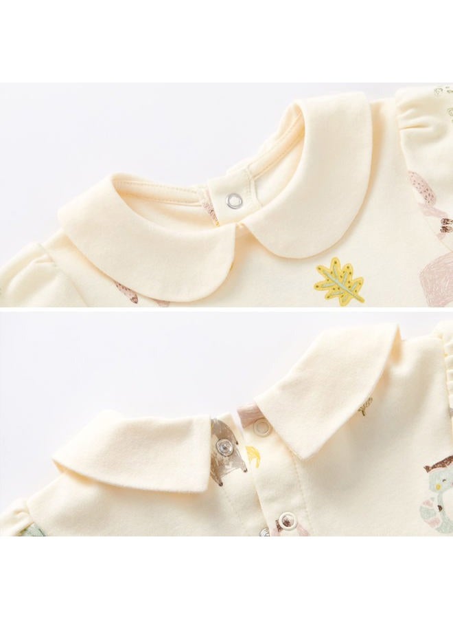 PureBorn Baby Toddler Girl Dress with Bloomer Short and Long Sleeve Playwear Dress with Diaper Cover, Animals Forest Beige, 12-18 Months - Image 4