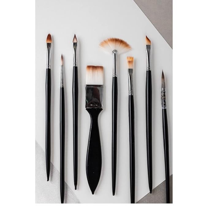ARTISTERY Handmade Professional Artist Painting Brush Set for Acrylic, Watercolor, & Gouache Painting (8 Assorted Brushes)(Wood)  - Image 3