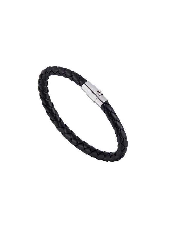 Retro minimalist style, oversized leather magnetic buckle, single-layer hand woven men's bracelet