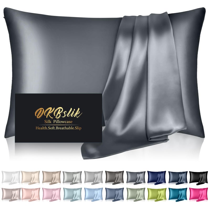 DKBslik Mulberry Silk Pillow Cases Standard Size  Silk Pillowcase For Hair And Skin  Both Sides Natural Silk Satin Pillowcase For Sleeping Women With Zipper  Gifts For Women Men  Space Grey - Image 1