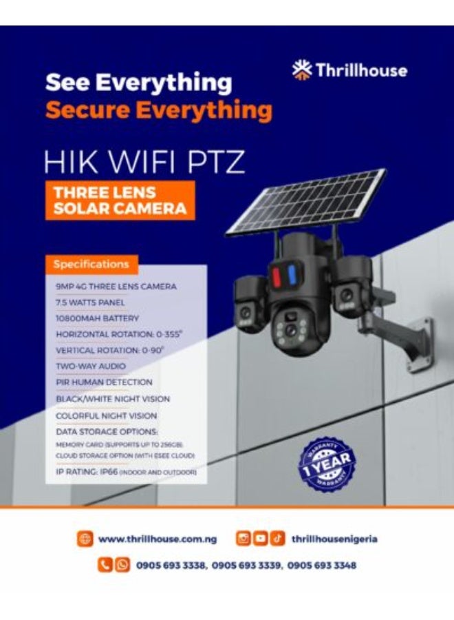 TIGER 12MP Ultra HD Solar Security Camera with Triple Lenses, 3-Camera Outdoor System, 10× Zoom, 5G Mobile App Monitoring, Motion Detection, Smart Home Surveillance - Image 2