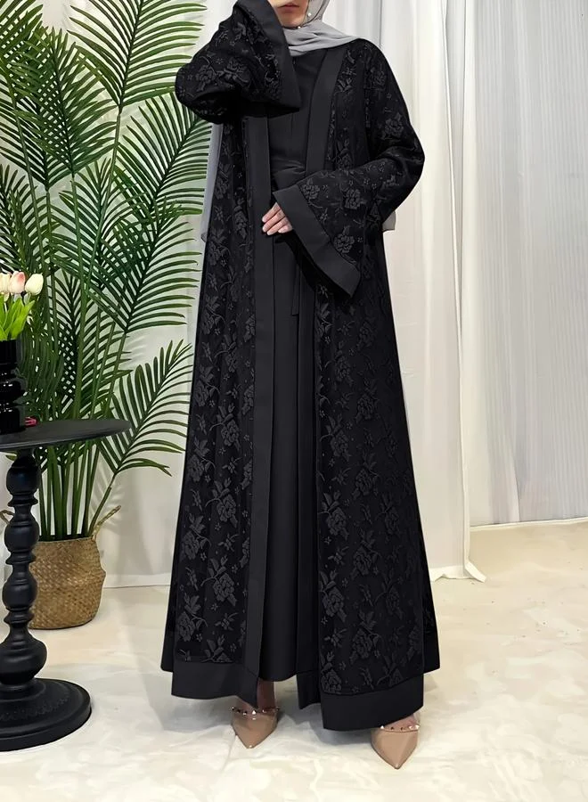 Take Two Black Lace Abaya with Inner Dress Set