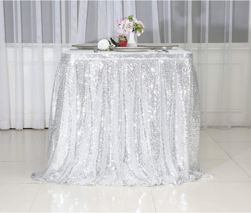 PartyDelight 6ft Silver Sequin Table Skirt for Round/Rectangle/Square Table for Birthday Party Wedding Christmas. - Image 5