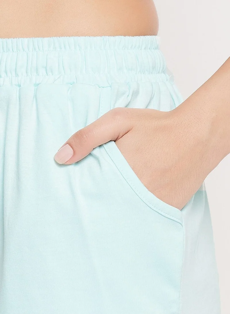 Clovia  Clovia Capricorn Print Top And Shorts Set In Sky Blue - 100% Cotton  | Best Price UAE