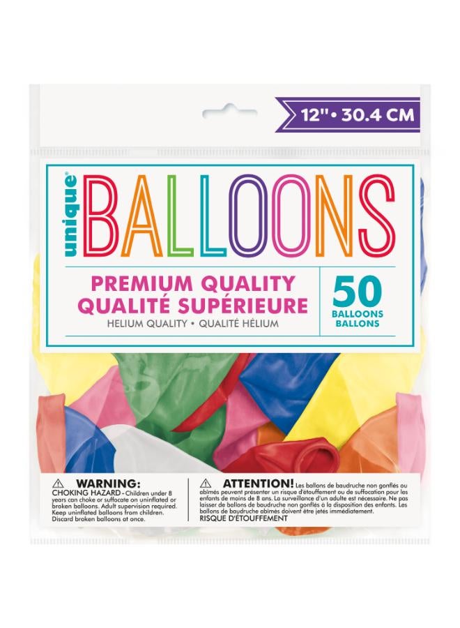 Unique 12" Standard Assorted Premium Balloons - Pack Of 50 - Image 1