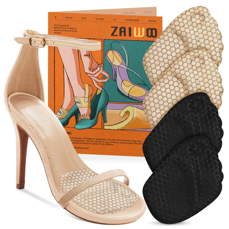 Zaiwoo Ball of Foot Cushions for Women(2 Pairs Foot Pads), High Heel Inserts, Metatarsal Pads Women, Pain Relief and Comfortï¼ŒAnti Slip, Invisible - Image 1