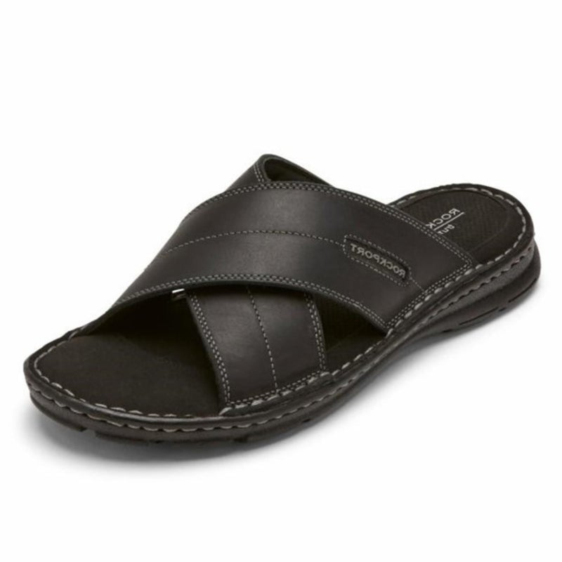 Rockport Men's Darwyn Xband Slide Sandal, Black LEA II, 6.5 Wide - Image 2