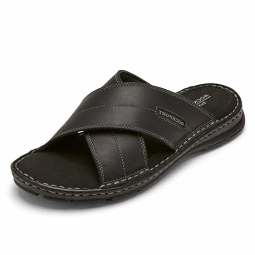 Rockport Men's Darwyn Xband Slide Sandal, Black LEA II, 6.5 Wide - Image 1