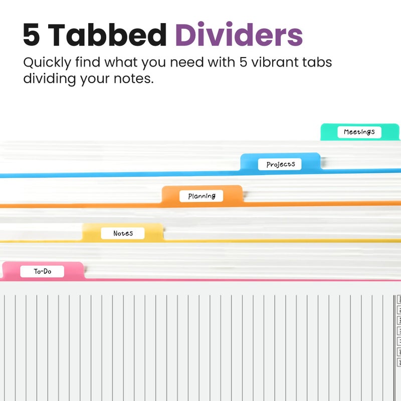 Taja Large Spiral Lined Notebooks for Work with Removable Dividers & Tabs, 8.5"x11" Pretty Hardcover 5 Subject Notebook Journal for Women, College Ruled, Perfect for Study & Office Organization, 280 Pages,Purple Blocks - Image 3