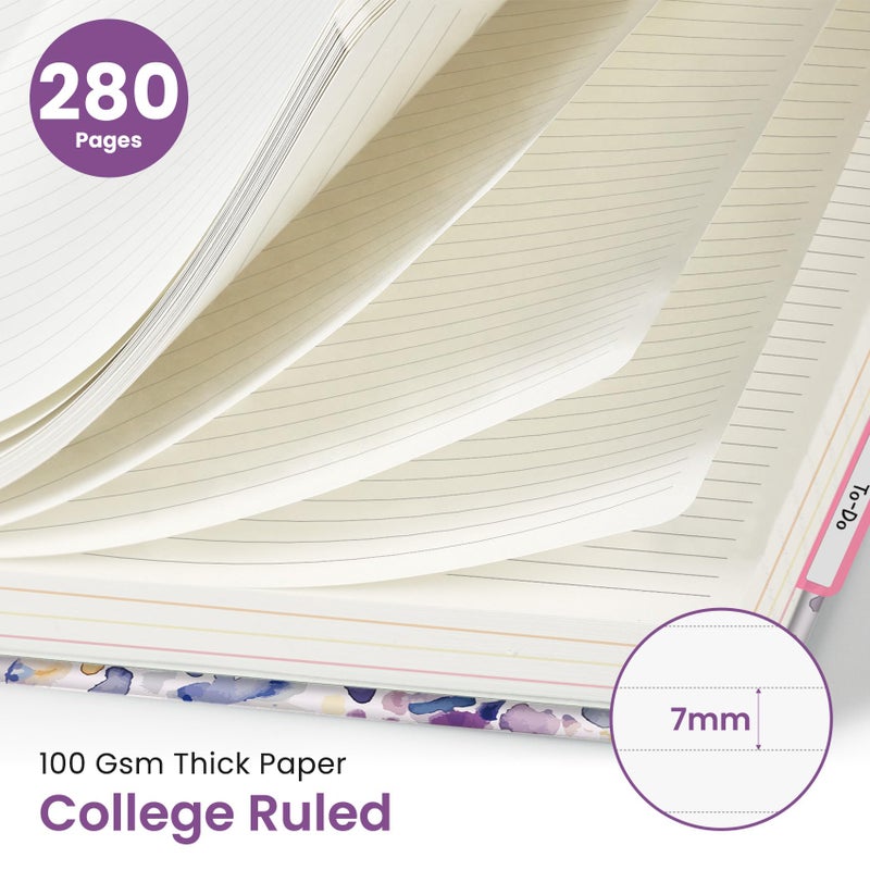 Taja Large Spiral Lined Notebooks for Work with Removable Dividers & Tabs, 8.5"x11" Pretty Hardcover 5 Subject Notebook Journal for Women, College Ruled, Perfect for Study & Office Organization, 280 Pages,Purple Blocks - Image 2