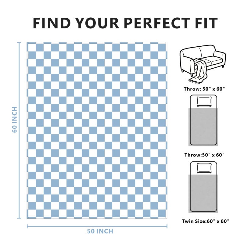 Edenleaf Checkered Blanket Flannel Throw Blankets Soft Cozy Checkered Grid Print Chessboard Gingham Pattern Throws for Bed Sofa Couch for All Seasons, 50x60 Inch, Blue - Image 2