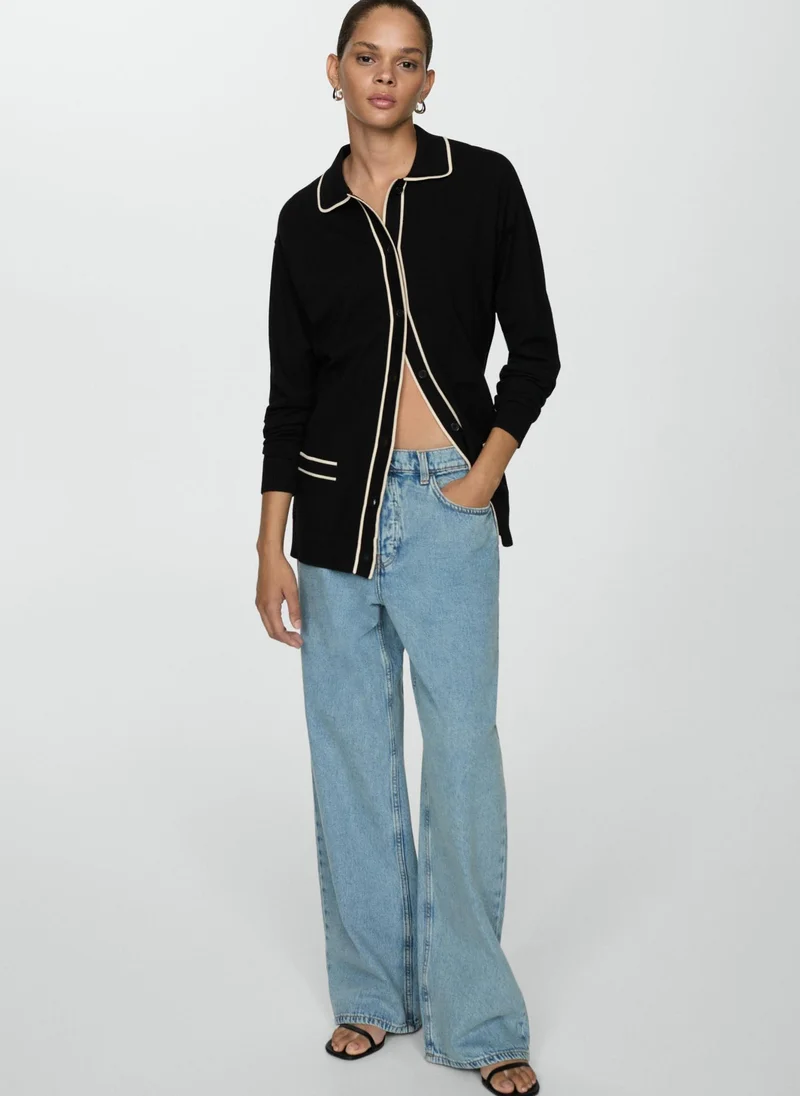 مانجو Contrast Trims Oversized Cardigan
