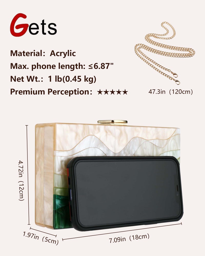 Gets حقائب يد وأكياس أكريليك للنساء بتدرج أخضر حقائب كلاتش أكريليك لحفلات الزفاف والسهرات وحقائب كروس بودي - Image 3